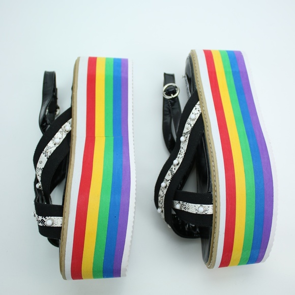 Rainbow Platform Sandals Snake Heels Strappy Pride - Picture 4 of 8